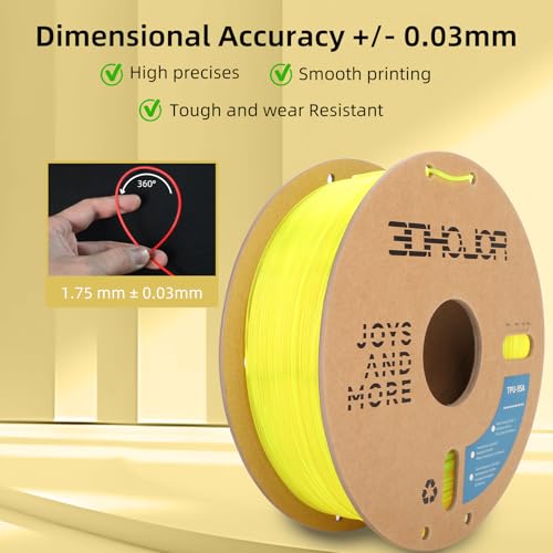 Image of 3DHojor TPU Filament 1.75mm TUP95A 3D Printer Filament Flexible Soft 3D Filament 1KG (2.2lbs) fit Most FDM 3D Printers Dimensional Accuracy + /- 0.03 mm-Transparent Yellow