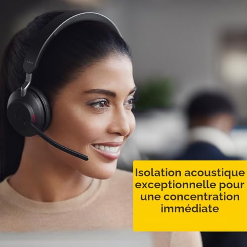 Jabra Evolve2 65 Casque PC Sans Fil - Casque Certifié Microsoft Teams Mono Écouteur avec Batterie Longue Durée - Adaptateur Bluetooth USB-A - Noir