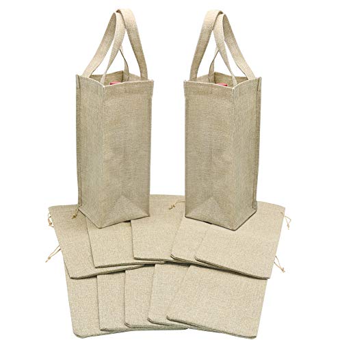 HRX Package 2 Bottle Wine Gift Bags 2pcs with 10pcs Burlap Wine Bags Drawstring, Jute Wine Carrying Bag with Handles, Cloth Wine Bottle Gift Bags Set