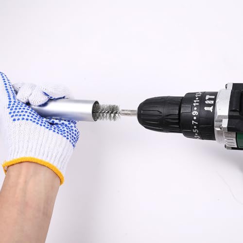 Image of 6Pcs Bore Brush Set, Stainless Steel Wire Bore Cleaning Brushes with 1 /4 inch Hex Shank Twisted Wire Bristles, Different Sizes (9, 11, 13, 15, 17, 19mm) for Power Drill, Rust and Tube Cleaning