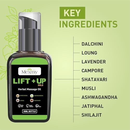 Mexmy Lift Up Care Massage Oil for Men (50ml) - Helps to get African like Strength, Thickness and Length | Lift-Up your Tool with Ashwagandha, Loung, Gokshur, Shudh Shilajit and 6 More Natutral Herbs | FDA Approved