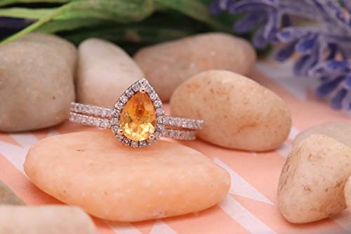 Dazzlingrock Collection 10K 7X5 MM Pear Gemstone & Round Diamond Ladies Bridal Teardrop Engagement Ring Set, Rose Gold4