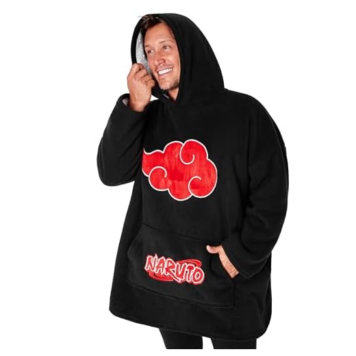 Naruto Batamanta Hombre - Sudadera Manta con Capucha, Ropa de Sherpa Hoodie - Regalos Hombre Navidad (Negro/Rojo)