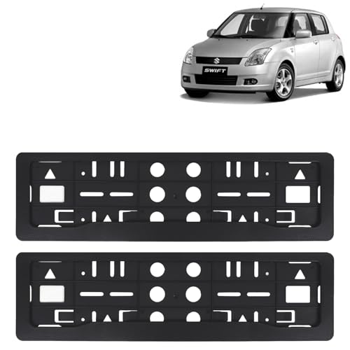 Image of KINGSWAY Swift Car Number Plate Frames for All 2005 to 2010 Models of Maruti Suzuki Car Registration Plate Holders, Black Licence Plate Covers (Front and Rear), Universal Size 51.5 x 14.5 cm