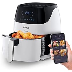 Ufesa AF5100 White Phantom Freidora de Aire sin Aceite con WIFI, 5L, Control Táctil Digital, 8 Programas, 1500W, APP con Recetario, Temperatura y Tiempo Regulable, Cubeta y Bandeja Anti-Adherentes