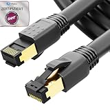 Matériaux haut de gamme et durable — Conducteurs en cuivre pur AWG 24 pour une conductivité maximale, gaine LSZH résistante et sécurisée, connecteurs RJ45 CAT 8 plaqués or pour une connexion fiable et résistante à la corrosion