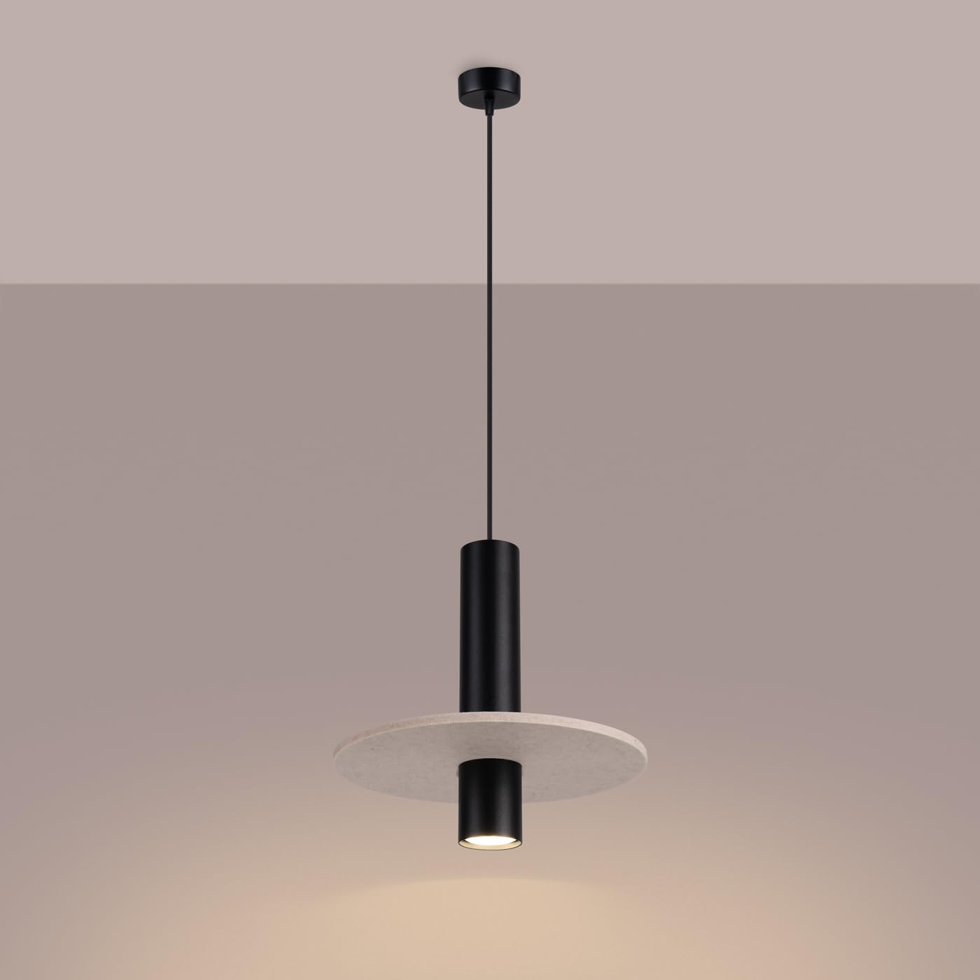 SOLLUX lighting Lámpara Colgante - Lámpara de Techo Fieltro Acero - 1 Pantalla - Bombilla LED - Negro Beige Pelta