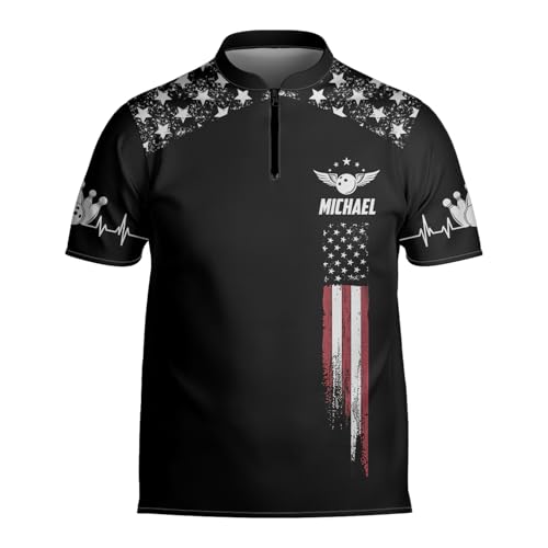 Shaant Personalized Bowling Jersey with Name, American Flag Bowling Jerseys for Men, patriotic bowling shirts, Bowling Shirts, Custom Bowling Quarter-Zip Shirt, Small-5X-Large, Black3