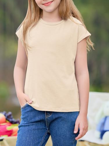 Image of Imily Bela Girls Short Sleeve T Shirts Crew Neck Cap Sleeve Tank Tops Casual Loose Summer Shirt Kids 5-14 Years