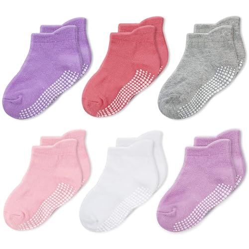 Image of CozyWay Baby & Toddler Socks with Grippers Non Slip Ankle Grip Socks For Boys and Girls Babies - Comfy Soft Cotton - 6 Pack