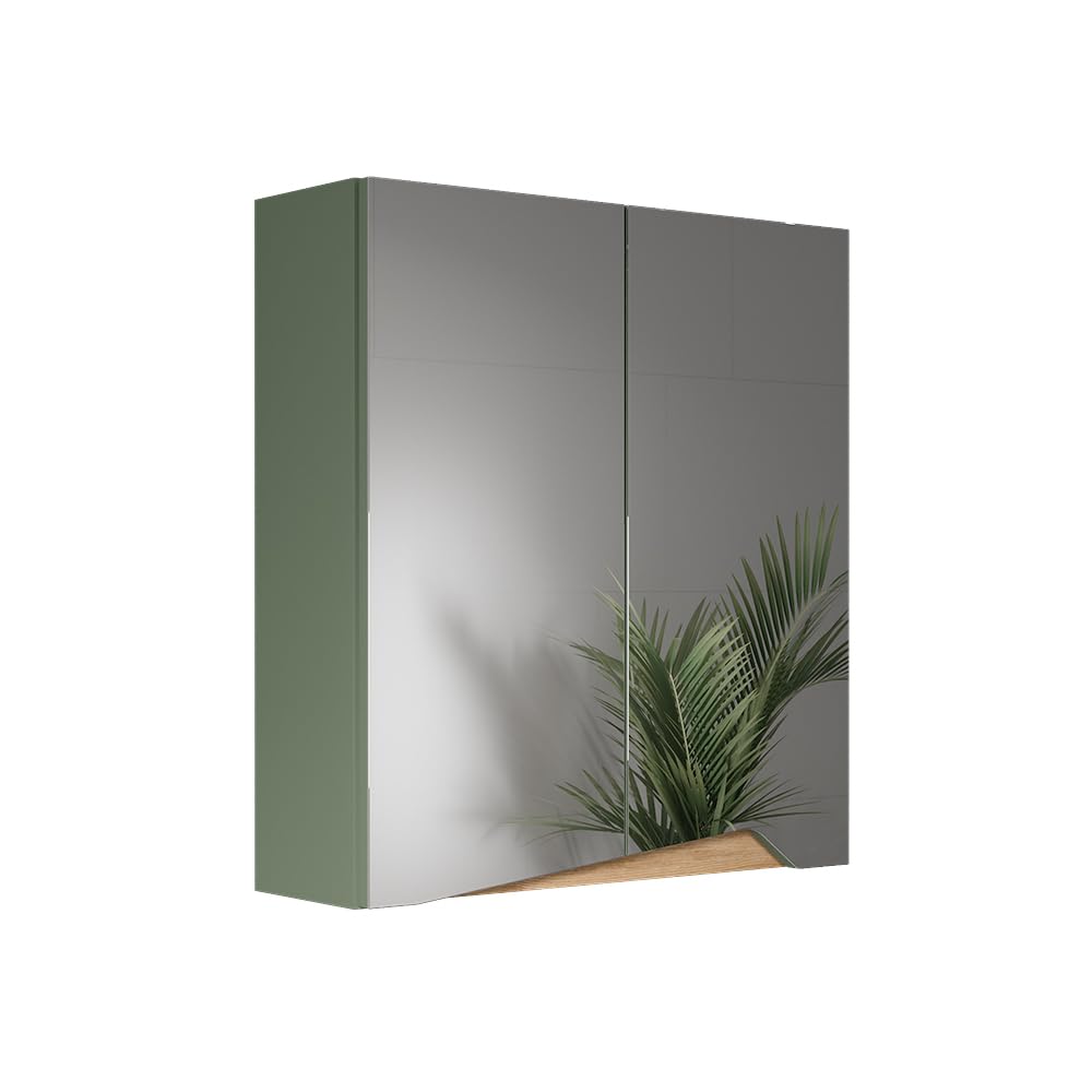 Vicco Armario con Espejo para baño Marelle, Verde/Artesano, 60 x 67 cm