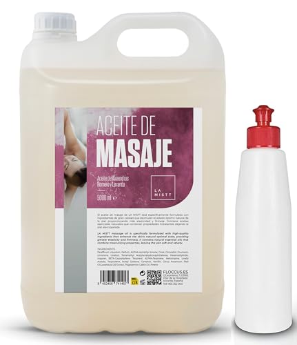 Olio di Massaggio Professionale 5L + Bottiglia ricaricabile 250 ml | Olio di Mandorle Dolci, Rosmarino, Lavanda e Finocchio | Olio per il Corpo