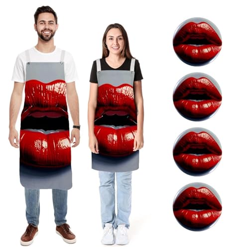 Tabliers de cuisine lèvres rouges lot de 2 avec poches pour homme femme