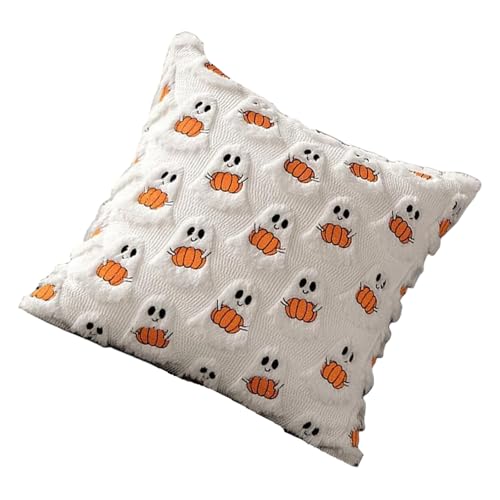 幽霊のようなカボチャ房状ハロウィン枕カバー 18 × 18 インチソフトフェイクファーソファリビングルーム装飾刺繍ハロウィン装飾枕カバー