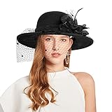 ITODA Womens Vintage Felt Fedora Hat Winter Floral Dome Hat Wide Brim Woolen Hat Bowler Hat Elegant Jazz Hat Casual Party Church Cap for Women Ladies, Bridal Wedding Tea Party Daily Wear Black