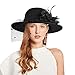Women Wide Brim Bowler Hat Vintage Floral Wool Felt Fedora Floppy Elegant Fascinator Hat with Veil Lady Church Party Bucket Black, 6 7/8-7 1/4
