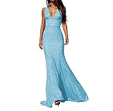 Women's Glitter Prom Dresses Mermaid Long Deep-V Neck Sleeveless Sexy Maxi Dresses Evening Party...