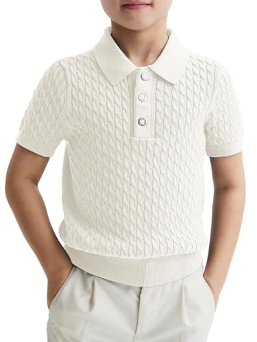 Image of Haloumoning Boys Cable Knit Polo Shirt Sweater Kids Short Sleeve Fashion Pullover T-Shirts Clothes 5-14 Years