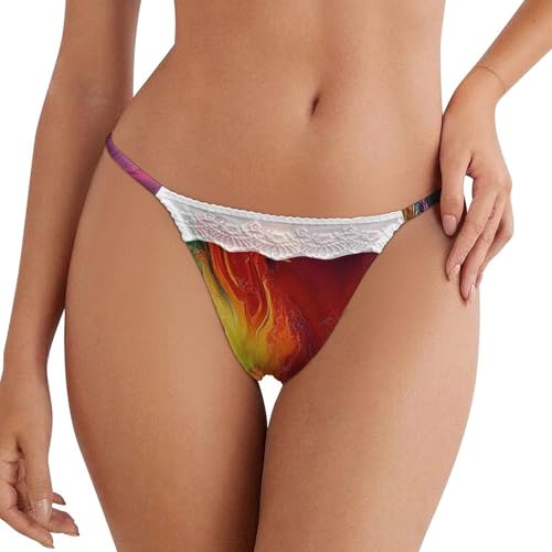peiyeety Tanga de Encaje para Mujer, Bragas de Hilo G, Ropa Interior Colorida con Arte Abstracto, Tangas Transpirables con Espalda en T
