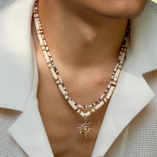 Puka Shell Necklace for Men - Surfer Wooden Beaded Coconut Shell Beach Jewelry - Hawaiian Summer Accessory4