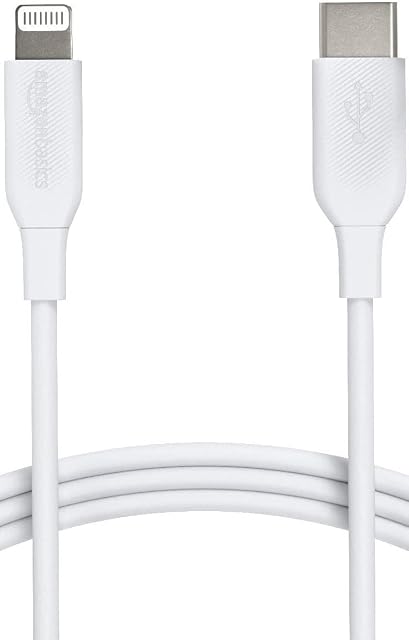Amazon Basics USB-C to Lightning Cable, MFi Certified Charger for iPhone 13/12/11/X/XS/XR/8, Type-C chargers, supports Power Delivery  White, 0.9 m