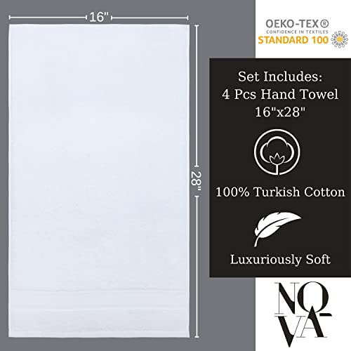 Nova Luxury Linen - Hotel Quality Turkish Towel Set For Bathroom (4 Pcs Hand Towel Set, Pure White) #TOP4