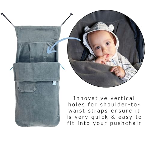 Image of Universal Snuggle Fleece Baby Stroller Footmuff Bunting Bag, 2-in-1 Seat Liner & Pushchair Footmuff to Keep Baby Warm & Dry, Just Charcoal