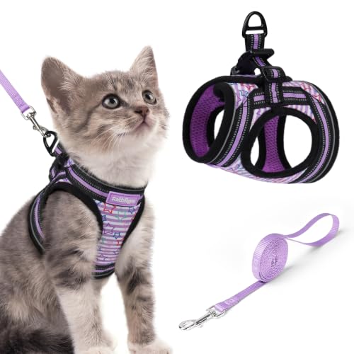 Image of rabbitgoo Cat Harness and Leash Set, Step-in Soft Vest, Stars & Stripes | Escape Proof, Lightweight, Easy-on & Adjustable, Hook & Loop with Buckle, Reflective, for Kittens & Small Cats Walks, S