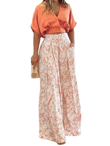 Crop top col V et pantalon large assortis pour rester fraîche et élégante sous le soleil