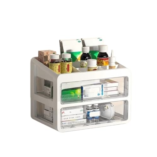 BRZU 家庭用薬品収納ボックス 救急箱 引き出し式 プラスチック製 工具箱 ファッショナブル 小物収納 簡単操作 薬品メディカルボックス 薬箱 (ホワイト,定番モデルのL 3段)