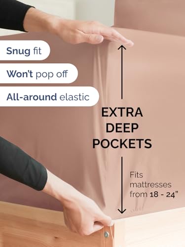 Image of Extra Deep Cal King Fitted Sheet - Single Fitted Sheet Only - Mauve | Easily Fits 18 inch to 24 inch Mattress, Soft, Wrinkle Free, Breathable & Comfy, Extra Deep Pockets Hotel Luxury Fitted Sheet