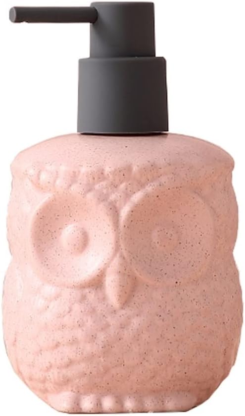 Soap Dispenser, Countertop Ceramic Lotion Dispenser, Cute Owl Shape Bathroom Pump Bottle for Body Wash, Shampoo 440ml/14.8oz