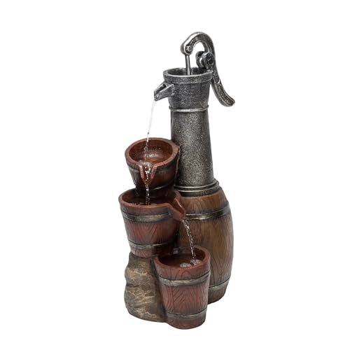 Alpine Corporation ZEN403S Indoor/Outdoor Floor Vintage Farmhouse Barrel Fountain, Rustic