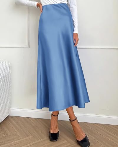 Image of BTFBM 2026 Summer Womens Skirts Silk Elegant High Waist Flowy Long Satin A-Line Midi Skirt Cocktail Wedding Party