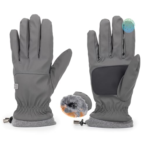 Bawnhaw Grey Warm Waterproof Winter Ski-Gloves for Men Women, Windproof Anti-Slip Touchscreen Snow Gloves with Touchscreen Fingers for Cold Weather Skiing Driving Running Snowboarding Hiking Cycling