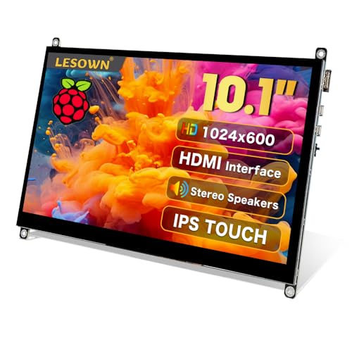 LESOWN 10 inch Monitor HDMI Touchscreen 10.1 inch Small Display LCD Smooth Responsive Touch Screen IPS 1024x600, Dual Speakers, HDMI Input, for Raspberry Pi 5 4 3 2 Zero B B+, Drive Free