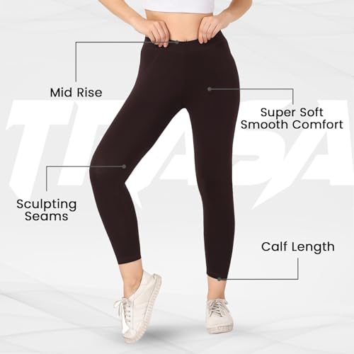 Image of TRASA Tailored Cut & Classic Fit Stretchable Cotton Fabric Mid-Rise Skinny Fit High Ankle Length /Cropped Length Leggings for Women, Available Size - M, L, XL, 2XL, 3XL, 4XL, 5XL