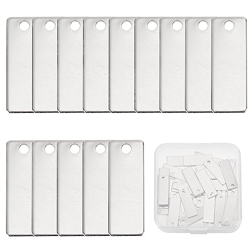 SUNNYCLUE 1 Box 50Pcs Stamping Blank Tags Stainless Steel Stamping Tags Engraving Message Word Tag Retangle Stamping Charms for Jewelry Making Charms DIY Earrings Bracelet Necklace Craft Supplies