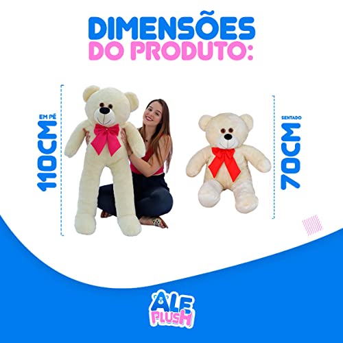 Urso Teddy Bear Grande Gigante Pelúcia Macio 110cm Nacional (Baunilha com Pink)