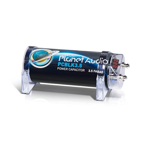 Planet Audio PCBLK3.5 Car Capacitor – 3.5 Farad, Energy Storage, Enhance Bass from Stereo, Warning Tones, LED Voltage Meter