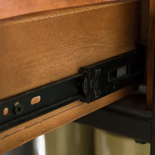 Image of Ironcraft Solid Wood Mantel Height Rustic Bookcase with Drawer Storage, Mission Oak Brown and Black - Leick Home, 11262