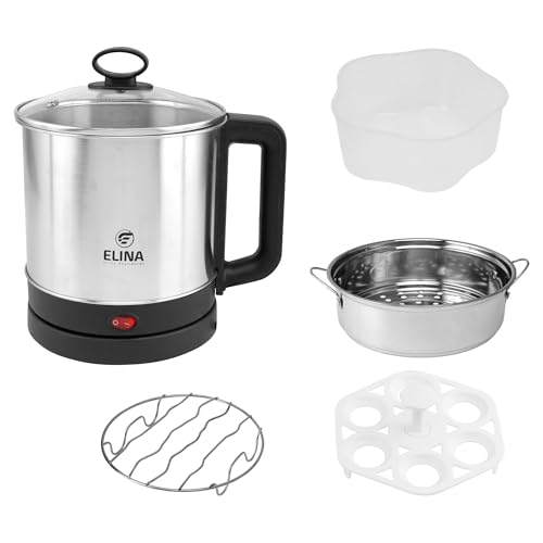 Elina 1.5L Stainless Steel Multi Cooker Kettle | S.S Steamer Bowl, Wire In-stand & 6 Eggs Stand | Glass Lid with SS Rim | Auto Shut-off | Wide Mouth | Ideal for Boiling, Steaming, Tea, Coffee (B0DC7PZSZT) Amazon Price History, Amazon Price Tracker