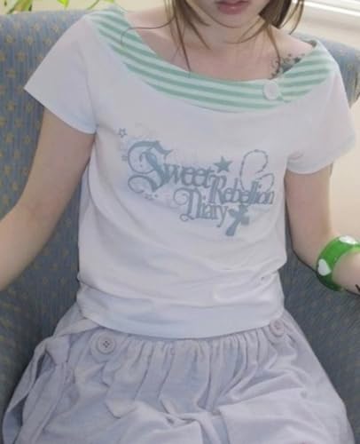 Image of Kawaii Cutecore Harajuku Y2k 2000s Tops Summer Preppy Aesthetic Alt Goth Emo Short Sleeve Graphic Tees