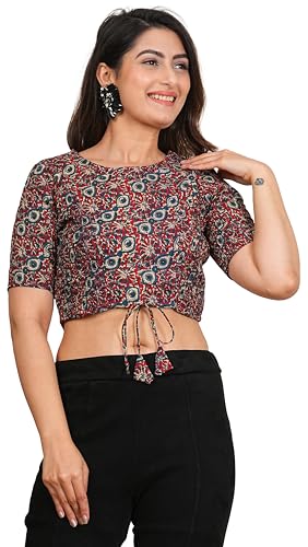 Image of Yash Gallery Women's Cotton Zig-Zag Printed Regular Regular Fit Short Sleeve Blouse