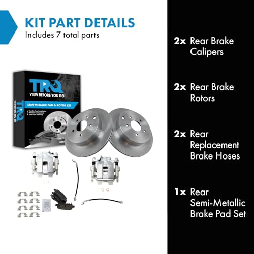 Image of TRQ Rear Brake Pad and Rotor Kit Semi Metallic Calipers Hoses | For 2013 Infiniti JX35 2014-2018 Infiniti QX60 2009-2018 Nissan Murano 2011-2017 Quest 2013-2020 Pathfinder