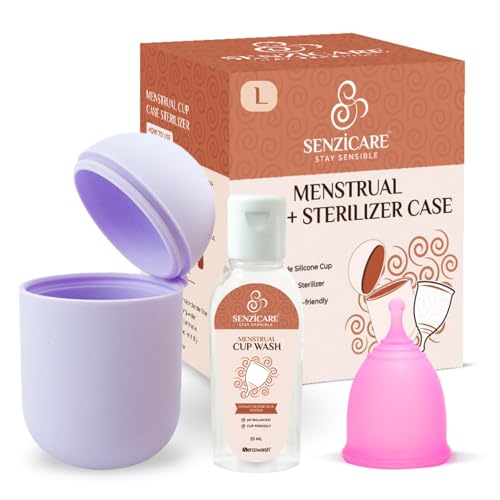 Senzicare Reusable Menstrual Cup (Large Lavender) with Microwave Sterilizer Case (1 Cup + 1 Case + Wash) | FDA Approved | Medical Grade Silicone | Rash-Free & Leak-Proof for 10 Hours