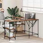 HFXHIJXQ L-Shaped Office Desk 139 cm Old Wood Engineered Wood Corner Desk with 4 Shelves Industrial Style Workstation for Home Office Bedroom Study