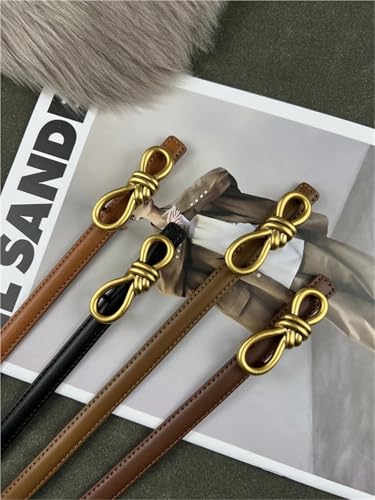 Decorative Belt Women Leather Knotted Thin Waist Belt Geometric Butterfly Gold Buckle Adjustable Corset Belt for Country Concert Outfit(Burnt Orange)3