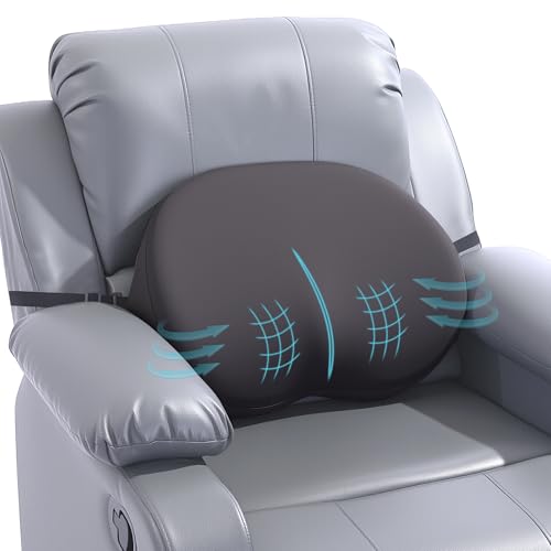 HOMBYS Ergonomic Lumbar Support Pillow for Recliner, Memory Foam Back Support for Recliner Chairs with Silky Cooling Cover, Washable & Orthopedic Design for Lower Back Pain Relief (Grey)