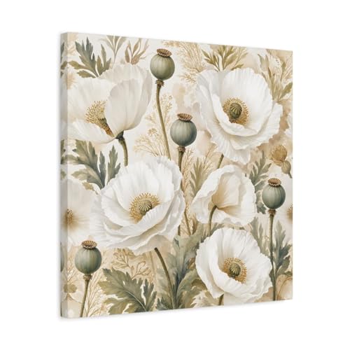 Toile Coquelicots Blancs pour Salon Moderne Au-dessus du Canapé